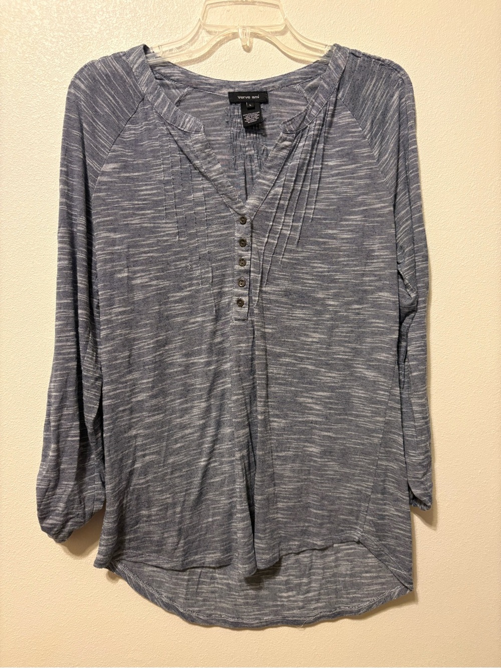 Verve Ami Blue Heathered Henley Tunic Top